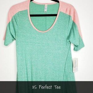 LuLaRoe Perfect T XS Solid Green Pink NEW